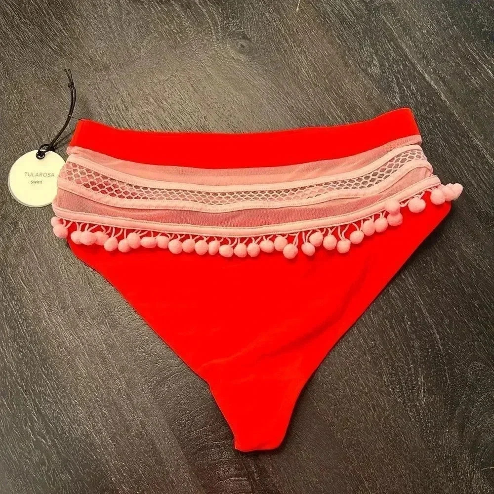 Tularosa Thessy Swim Bikini Bottom in Red And Pink SzM - Picture 3 of 4